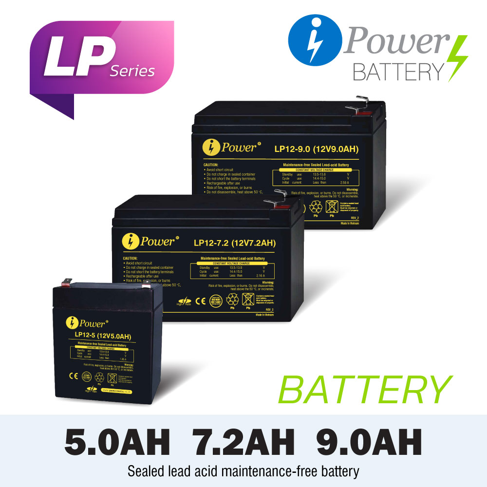 แบตเตอรี่ iPower Battery LP-Series สำหรับ UPS รุ่น 12V 5Ah, 7.2Ah และ 9Ah AGM