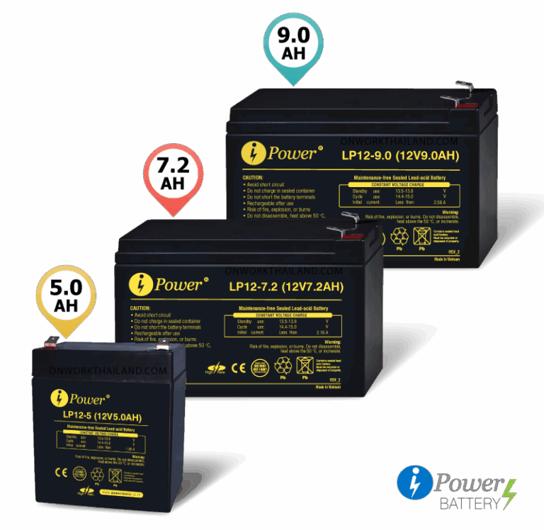 แบตเตอรี่ UPS iPower Battery LP-Series รุ่น LP12-5, LP12-7.2, LP12-9.0 ขนาด 12V 5Ah, 7.2Ah, 9Ah AGM