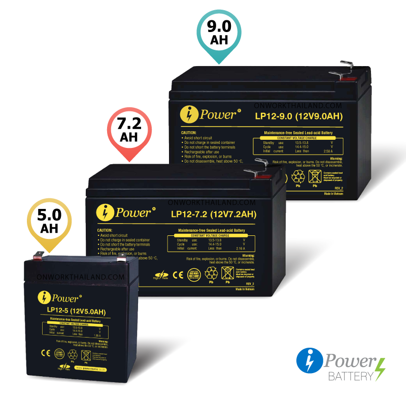 แบตเตอรี่ UPS iPower Battery LP-Series รุ่น LP12-5, LP12-7.2, LP12-9.0 ขนาด 12V 5Ah, 7.2Ah, 9Ah AGM
