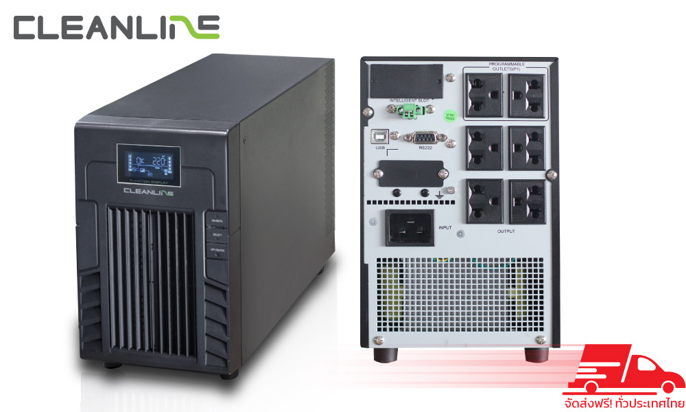 เครื่องสำรองไฟ Cleanline PS-2000 Line Interactive UPS With Stabilizer Pure sine wave สำหรับคอมพิวเตอร์ เซิร์พเวอร์ และ NAS