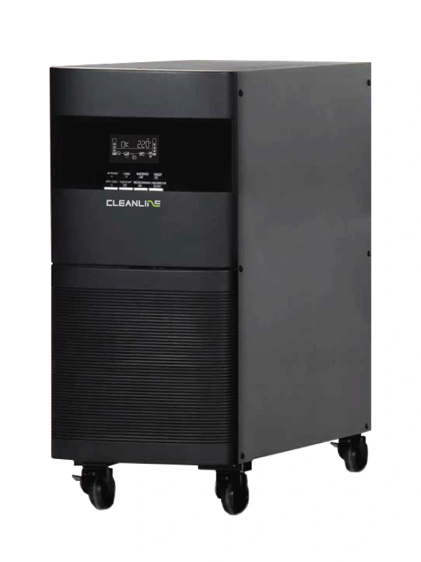 Cleanline T-Series PF1.0 True On-Line UPS Tower รุ่น T-6000 และ T-10K ด้านหน้า พร้อมหน้าจอ LCD แสดงสถานะ
