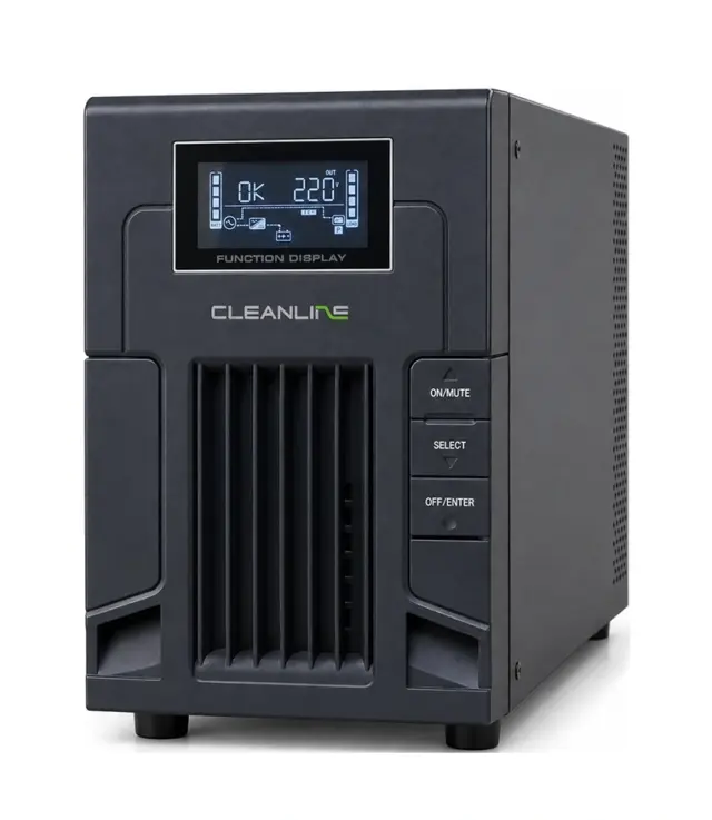 CLEANLINE UPS PS-1000 และ PS-1500 มุมด้านหน้า พร้อมหน้าจอ LCD และปุ่มควบคุม