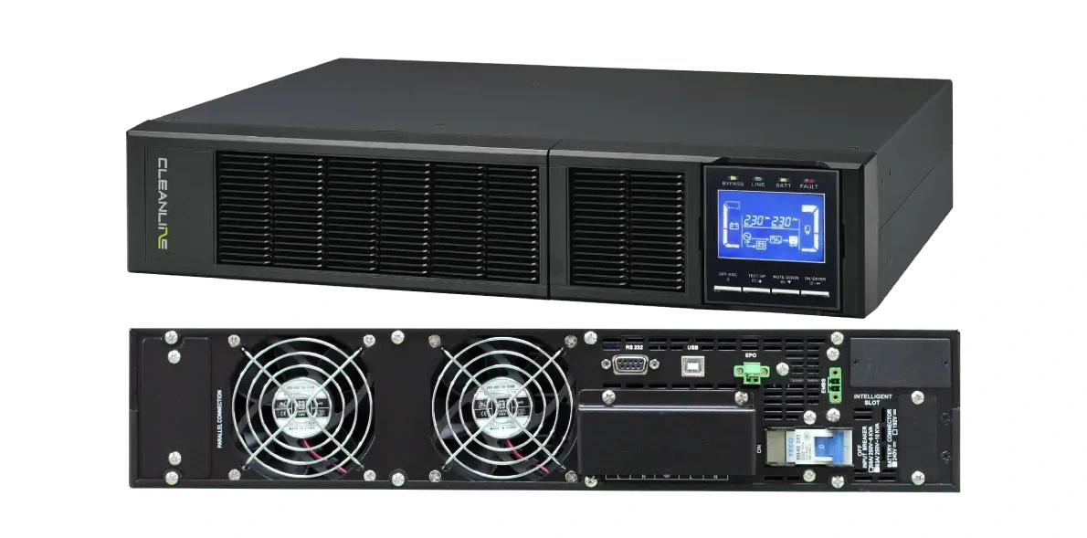 ภาพด้านหลังเครื่องสำรองไฟ CLEANLINE TR-6000 และ TR-10K แบบ Rack-mount 2U
